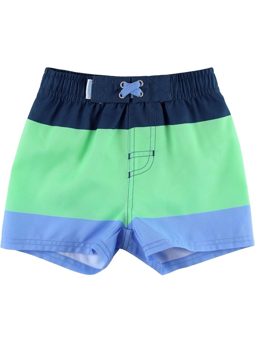 RUGGEDBUTTS Colorblock Boys Swim Trunks in Navy, Light Green & Light Blue